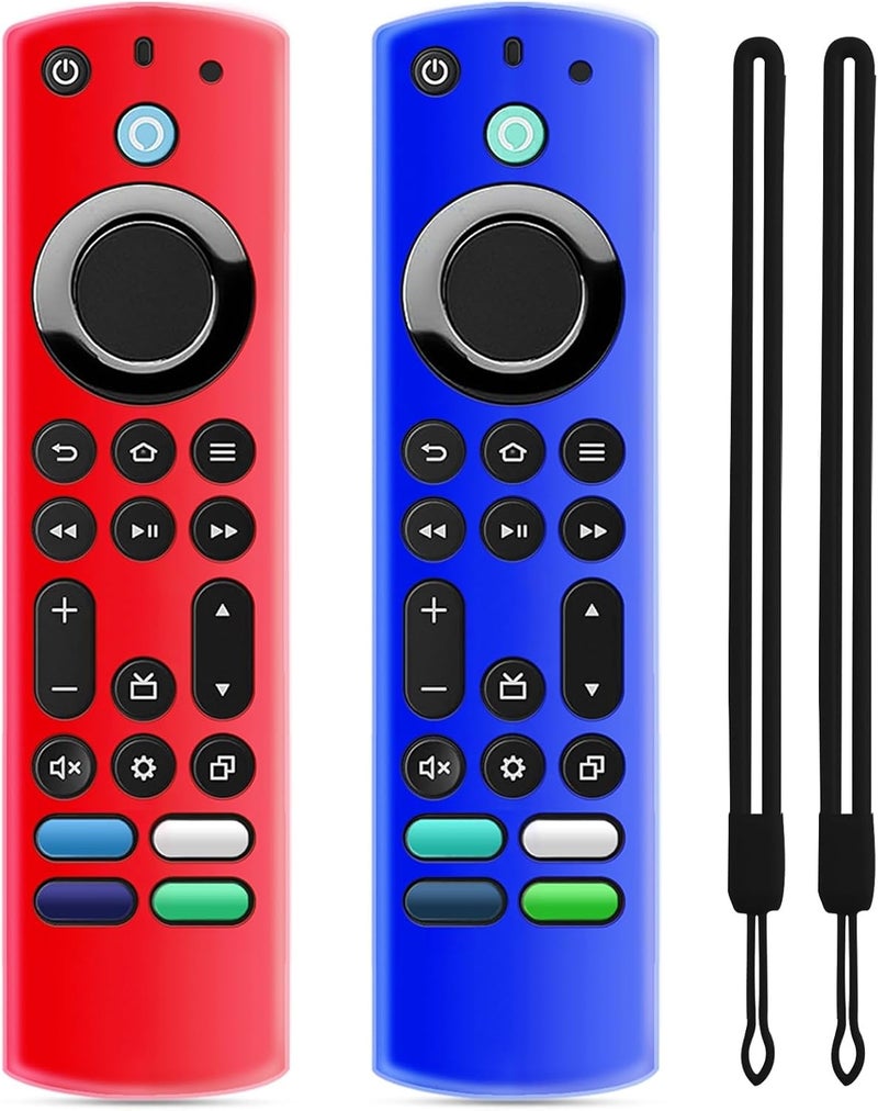 OneBom (2 Pack) Silicone TV Remote Cover, (6.2 Inch*1.5 Inch) Glow in The Dark, Anti Slip Silicone Protective Case with Lanyard(Red&Deep Blue) - Image 1